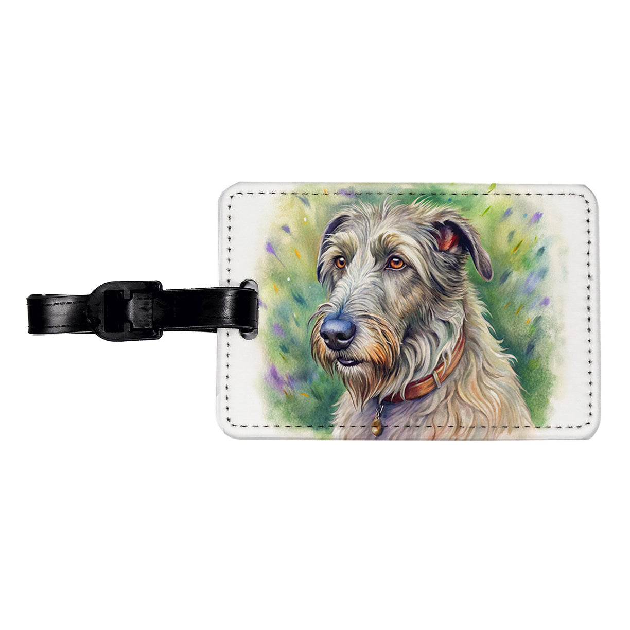 Irish Wolfhound Dog Illustration Travel Faux Leather Luggage Tag