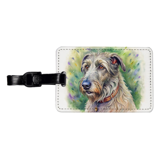 Irish Wolfhound Dog Illustration Travel Faux Leather Luggage Tag