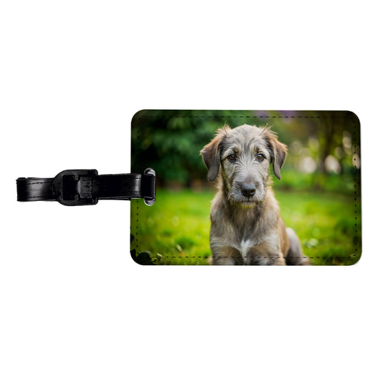 Irish Wolfhound Dog Puppy Photo Travel Faux Leather Luggage Tag