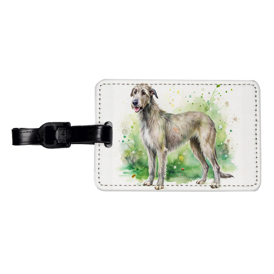 Irish Wolfhound Dog Watercolor Style Travel Faux Leather Luggage Tag