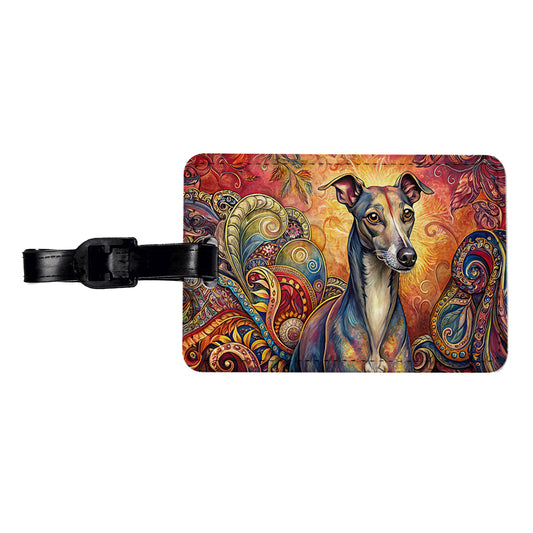 Italian Greyhound Dog Bohemian Art Travel Faux Leather Luggage Tag