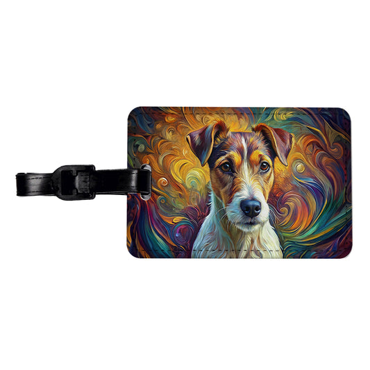 Jack Russell Terrier Dog Abstract Art Travel Faux Leather Luggage Tag