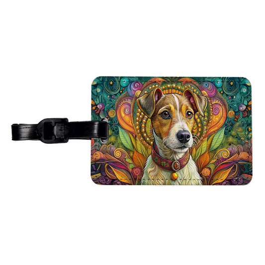 Jack Russell Terrier Dog Bohemian Art Travel Faux Leather Luggage Tag