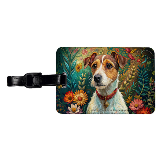 Jack Russell Terrier Dog French Bohemian Art Travel Faux Leather Luggage Tag