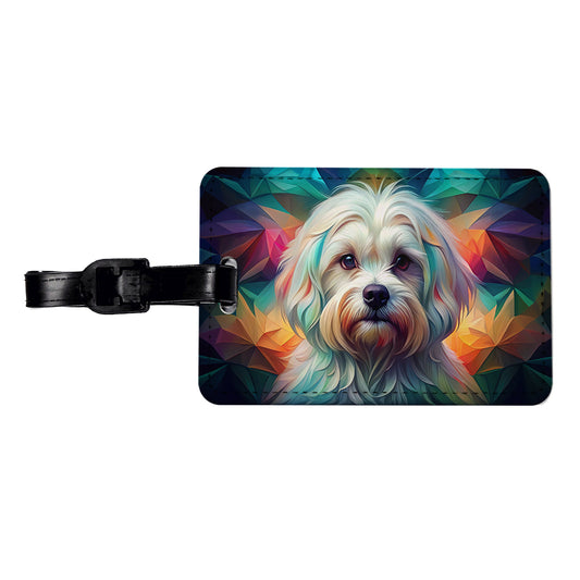Maltese Dog Abstract Art Travel Faux Leather Luggage Tag