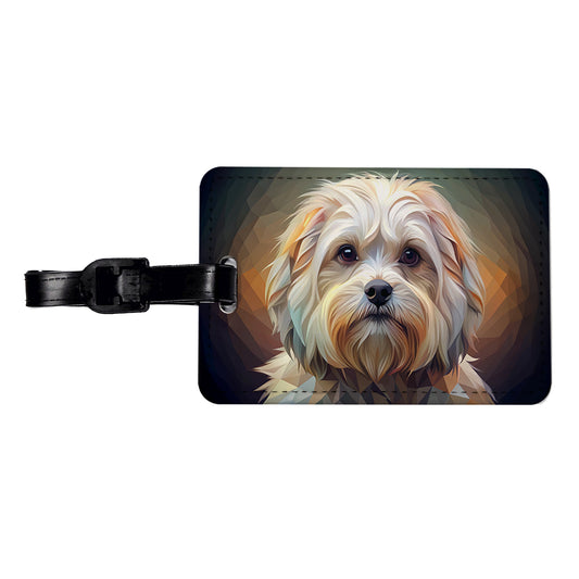 Maltese Dog Abstract Stylized Art Travel Faux Leather Luggage Tag