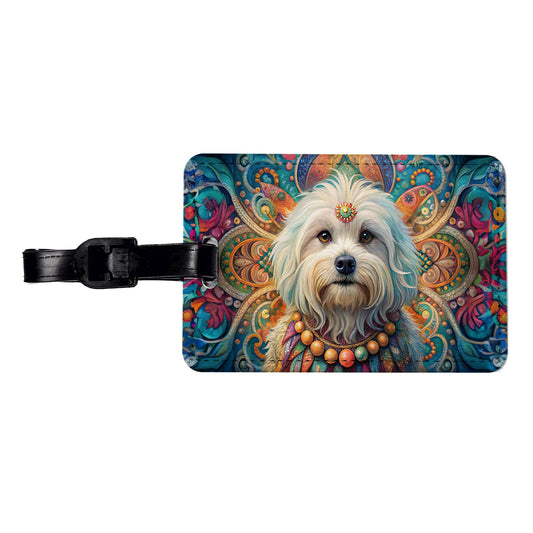 Maltese Dog Bohemian Art Travel Faux Leather Luggage Tag