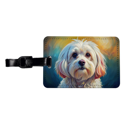 Maltese Dog Expressionism Art Travel Faux Leather Luggage Tag