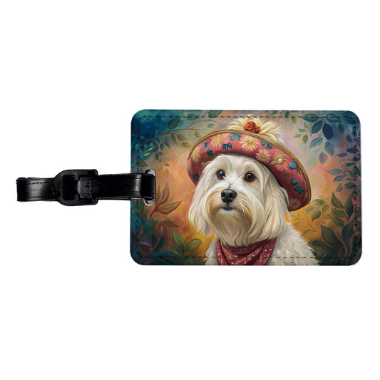 Maltese Dog French Bohemian Art Travel Faux Leather Luggage Tag