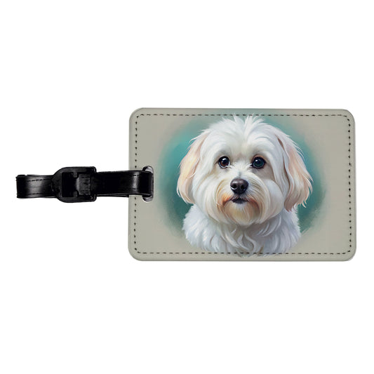 Maltese Dog Illustration Travel Faux Leather Luggage Tag