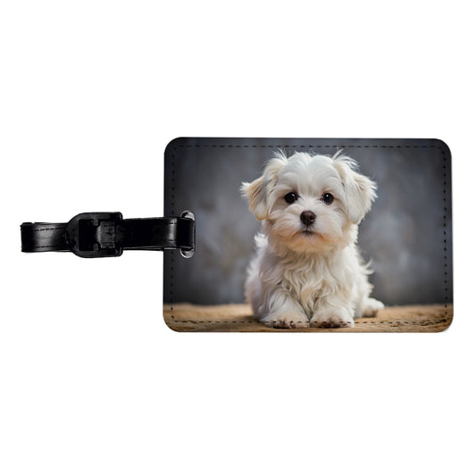 Maltese Dog Puppy Photo Travel Faux Leather Luggage Tag