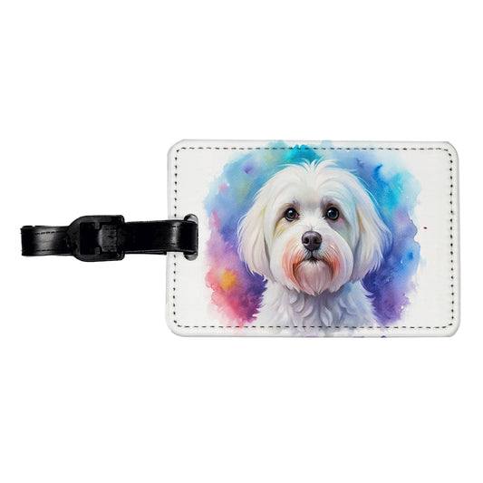 Maltese Dog Watercolor Style Travel Faux Leather Luggage Tag