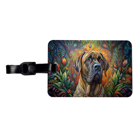 Mastiff Dog Bohemian Art Travel Faux Leather Luggage Tag