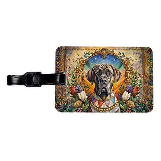 Mastiff Dog French Bohemian Art Travel Faux Leather Luggage Tag