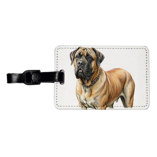 Mastiff Dog Illustration Travel Faux Leather Luggage Tag