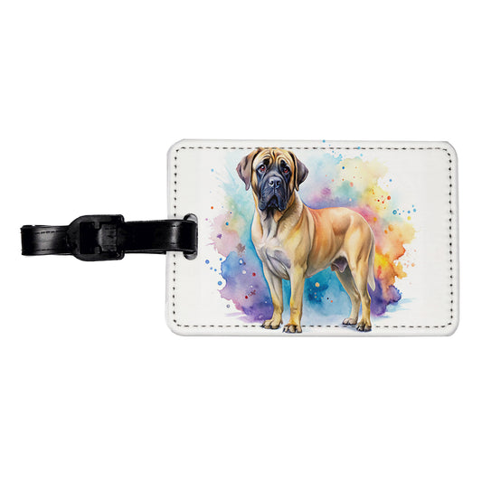 Mastiff Dog Watercolor Style Travel Faux Leather Luggage Tag