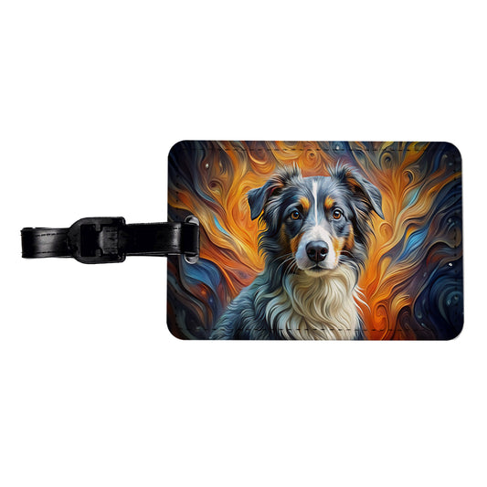 Miniature American Shepherd Dog Abstract Art Travel Faux Leather Luggage Tag