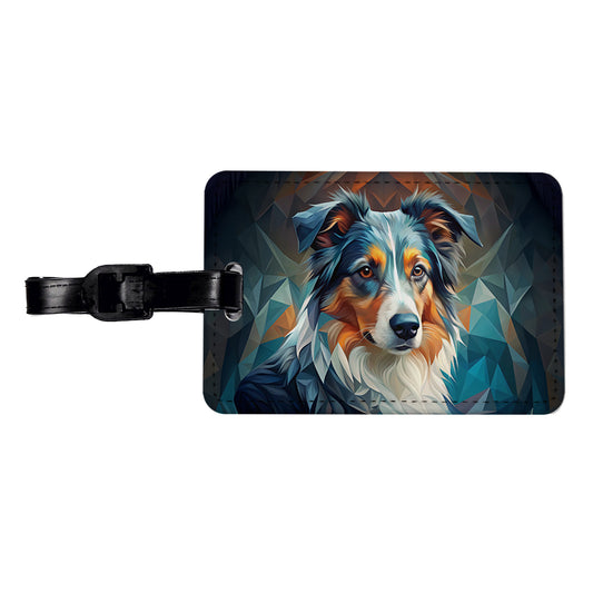 Miniature American Shepherd Dog Abstract Stylized Art Travel Faux Leather Luggage Tag