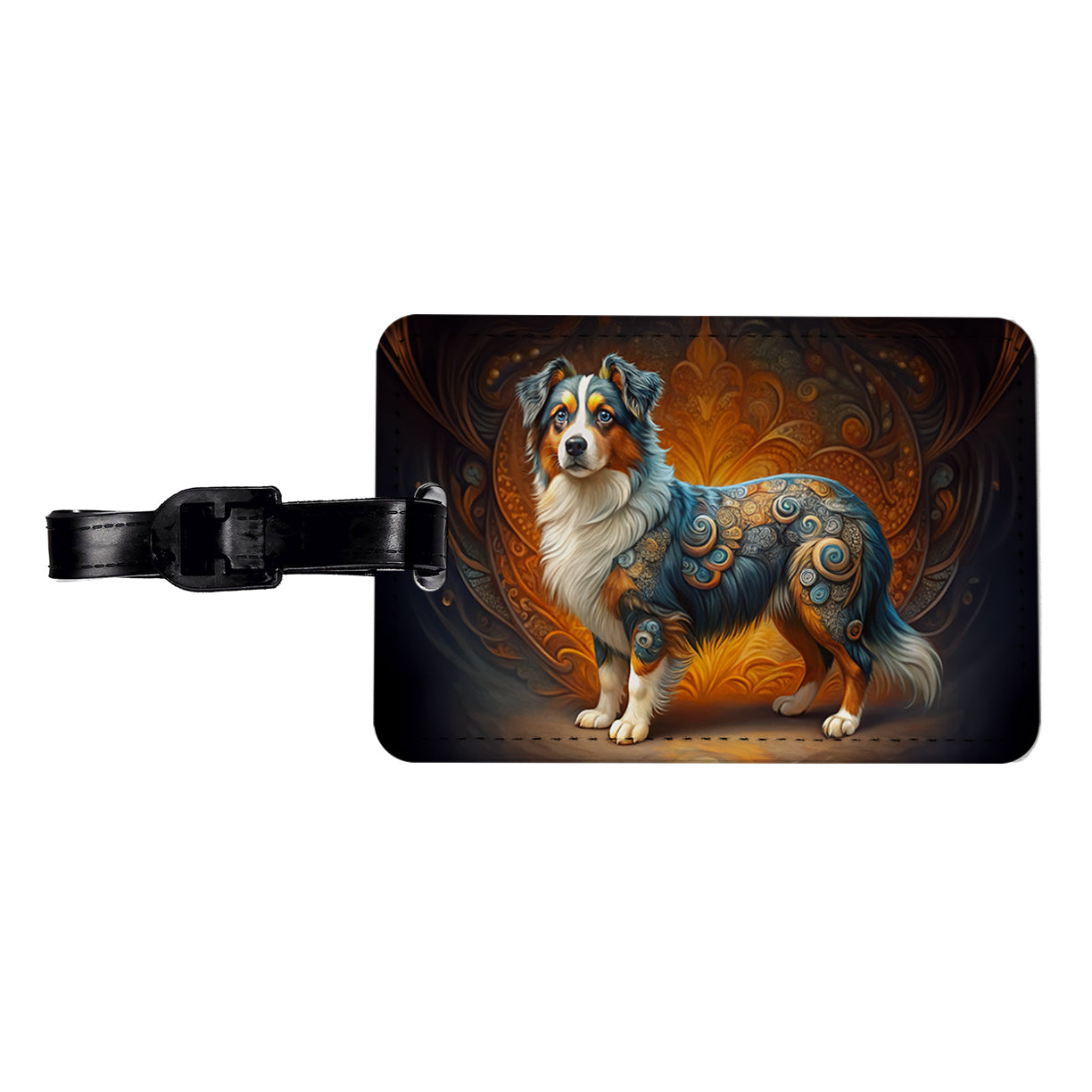 Miniature American Shepherd Dog Art Nouveau Travel Faux Leather Luggage Tag