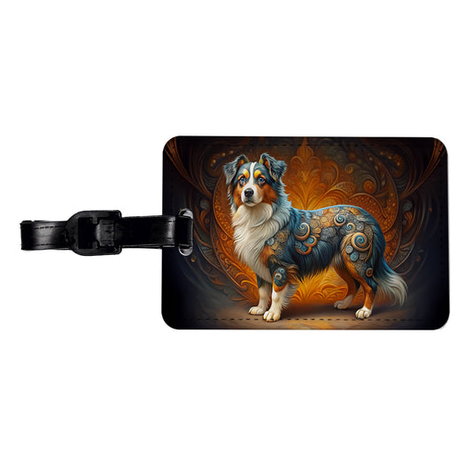 Miniature American Shepherd Dog Art Nouveau Travel Faux Leather Luggage Tag