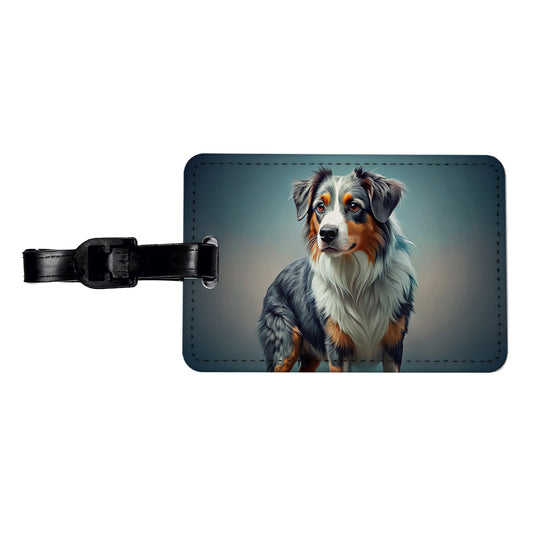 Miniature American Shepherd Dog Contemporary Art Travel Faux Leather Luggage Tag