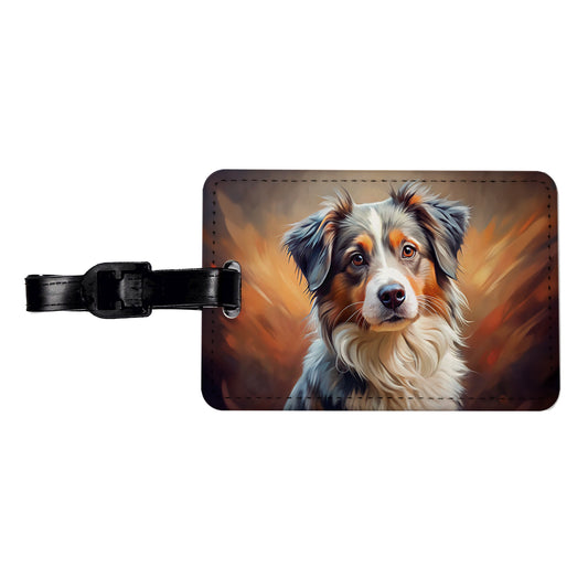 Miniature American Shepherd Dog Expressionism Art Travel Faux Leather Luggage Tag