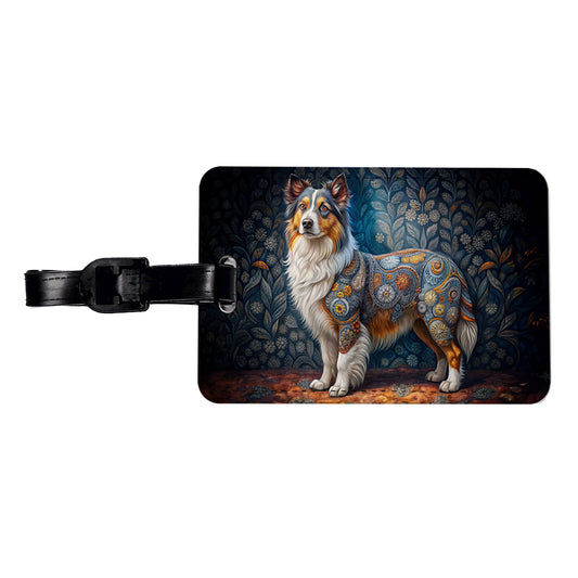 Miniature American Shepherd Dog French Bohemian Art Travel Faux Leather Luggage Tag