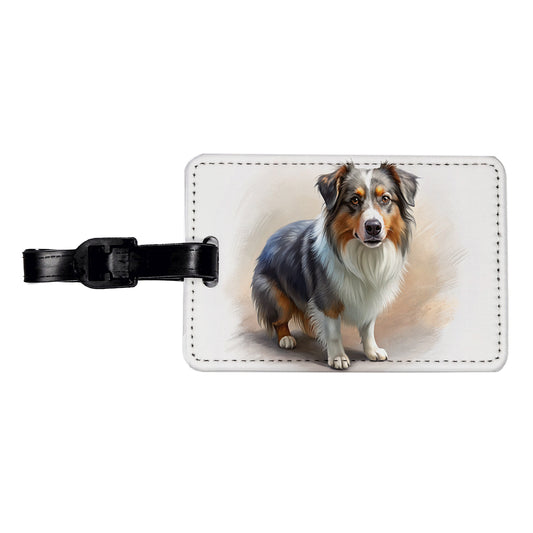 Miniature American Shepherd Dog Illustration Travel Faux Leather Luggage Tag