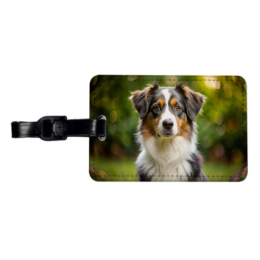 Miniature American Shepherd Dog Photo Travel Faux Leather Luggage Tag