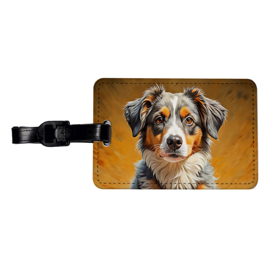 Miniature American Shepherd Dog Pop Art Travel Faux Leather Luggage Tag