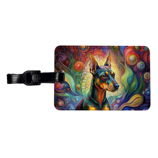 Miniature Pinscher Dog Abstract Art Travel Faux Leather Luggage Tag