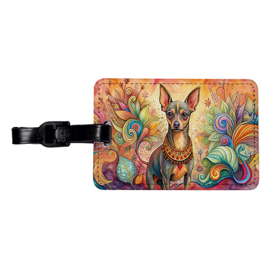 Miniature Pinscher Dog Bohemian Art Travel Faux Leather Luggage Tag