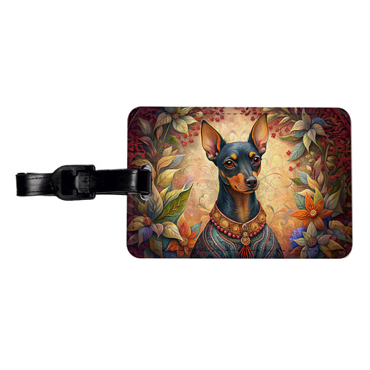 Miniature Pinscher Dog French Bohemian Art Travel Faux Leather Luggage Tag