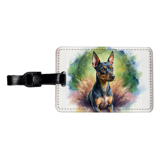 Miniature Pinscher Dog Illustration Travel Faux Leather Luggage Tag