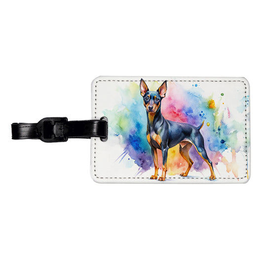 Miniature Pinscher Dog Watercolor Style Travel Faux Leather Luggage Tag