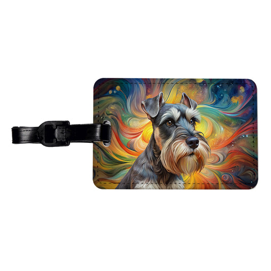 Miniature Schnauzer Dog Abstract Art Travel Faux Leather Luggage Tag