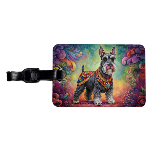 Miniature Schnauzer Dog Bohemian Art Travel Faux Leather Luggage Tag