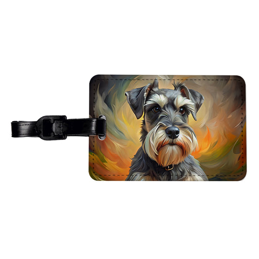 Miniature Schnauzer Dog Expressionism Art Travel Faux Leather Luggage Tag