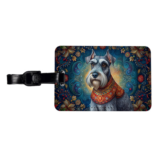 Miniature Schnauzer Dog French Bohemian Art Travel Faux Leather Luggage Tag
