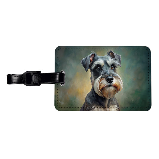 Miniature Schnauzer Dog Illustration Travel Faux Leather Luggage Tag