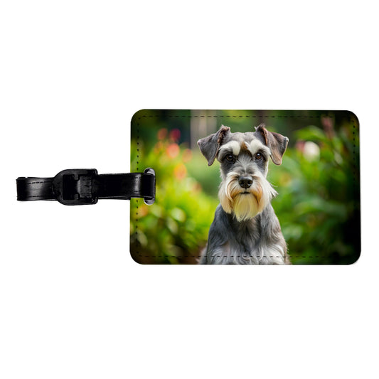 Miniature Schnauzer Dog Photo Travel Faux Leather Luggage Tag
