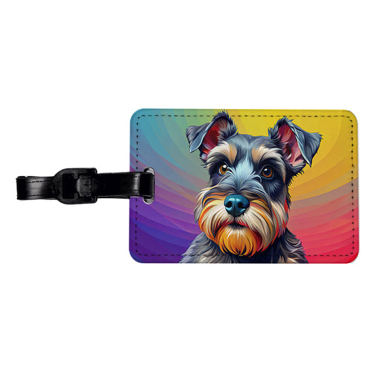Miniature Schnauzer Dog Pop Art Travel Faux Leather Luggage Tag