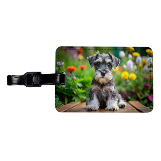 Miniature Schnauzer Dog Puppy Photo Travel Faux Leather Luggage Tag