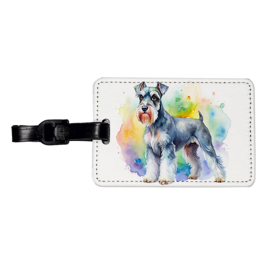 Miniature Schnauzer Dog Watercolor Style Travel Faux Leather Luggage Tag