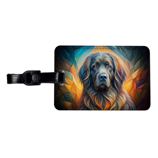 Newfoundland Dog Abstract Art Travel Faux Leather Luggage Tag