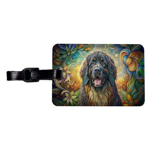 Newfoundland Dog Bohemian Art Travel Faux Leather Luggage Tag