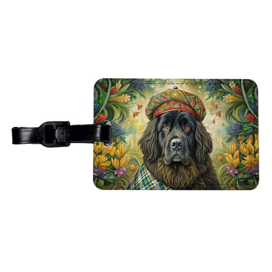 Newfoundland Dog French Bohemian Art Travel Faux Leather Luggage Tag