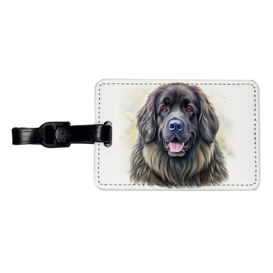 Newfoundland Dog Illustration Travel Faux Leather Luggage Tag