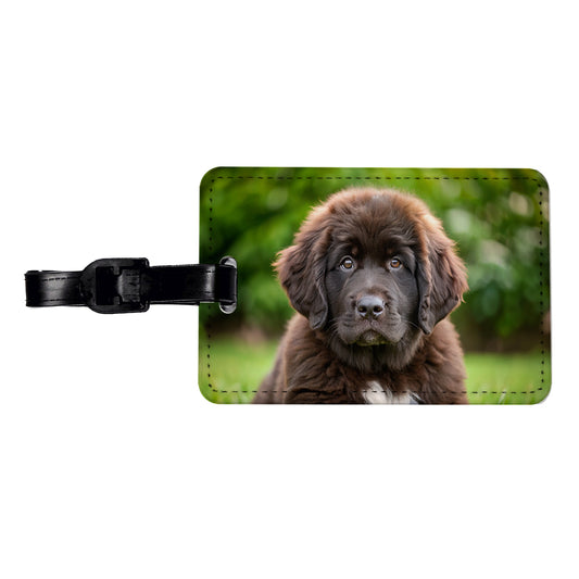 Newfoundland Dog Puppy Photo Travel Faux Leather Luggage Tag