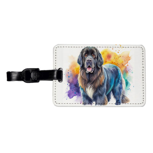 Newfoundland Dog Watercolor Style Travel Faux Leather Luggage Tag